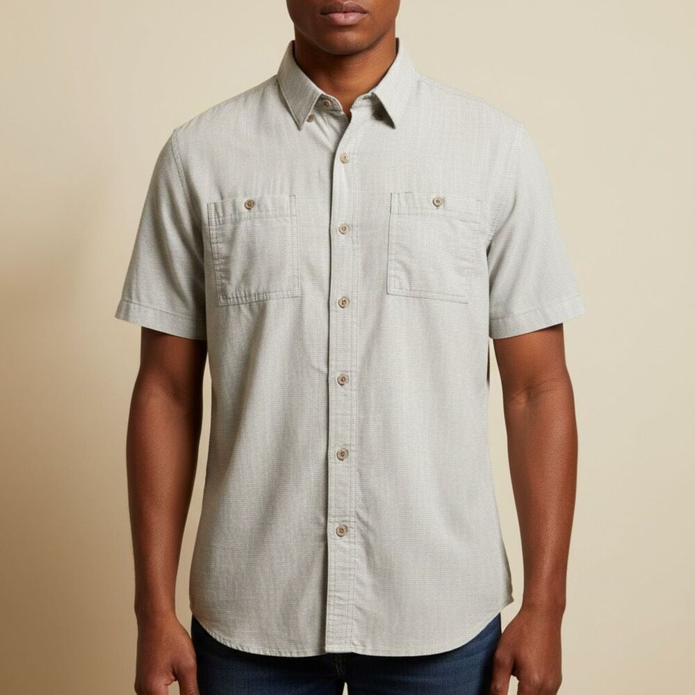 Kuhl L Gray Short Sleeve Casual Button Down Shirt Sporty Mountain Chic Outdoors